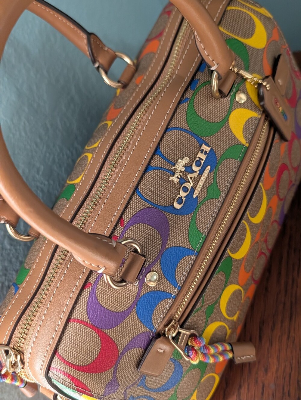 Coach Multicolor Signature Satchel with Rainbow Strap - Picture 6 of 6